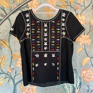 NWT Madewell Black Top with Colorful Embroidery